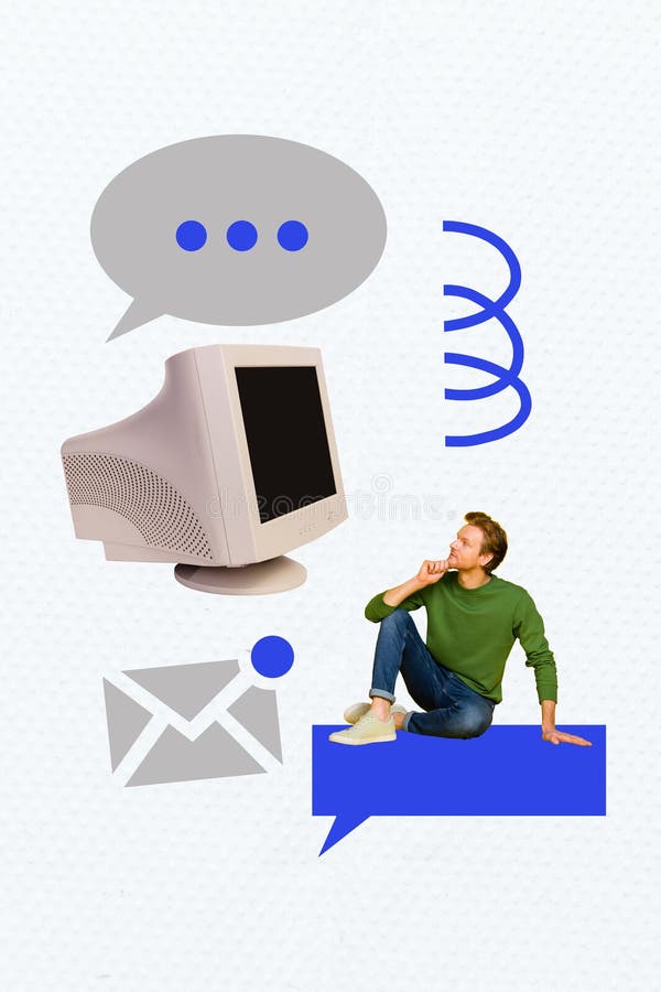 Diseño de boceto de tendencia collage de fotos en 3D de mensajes de texto de notas de la mente de correo electrónico burbuja de di imágenes de archivo libres de regalías