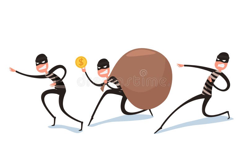 Diseño de carácter de Flat del ladrón Bandido con el bolso grande Ladrón en máscara en diversas actitudes ilustración del vector Diseño de carácter de Flat del ladrón Bandido con el bolso grande Ladrón en máscara en diversas actitudes ilustración del vector