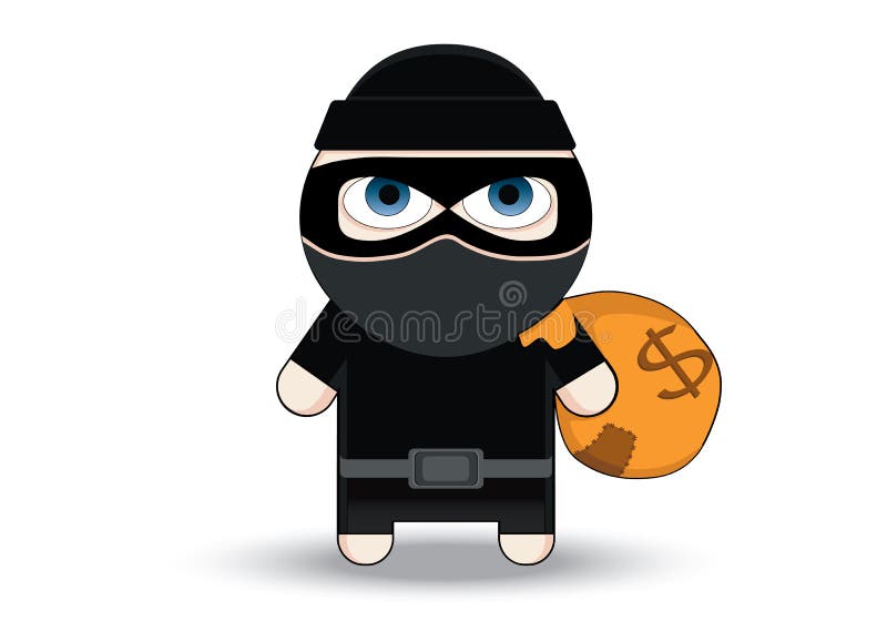 Diseño de carácter de Flat del ladrón Bandido con el bolso grande Ladrón en máscara Ilustración del vector de la historieta Ladró ilustración del vector Diseño de carácter de Flat del ladrón Bandido con el bolso grande Ladrón en máscara Ilustración del vector de la historieta Ladró ilustración del vector