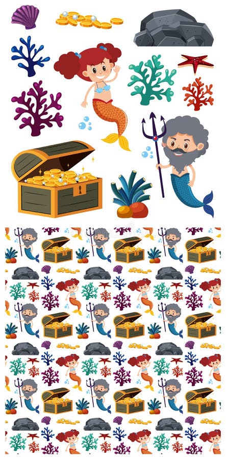 Diseño de fondo impecable con sirena y merman stock de ilustración Diseño de fondo impecable con sirena y merman stock de ilustración
