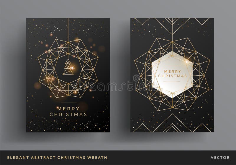 Diseño de fondo negro y dorado de tarjetas de navidad. estilizada flor de navidad y árbol de navidad diseño moderno. arte de línea ilustración del vector