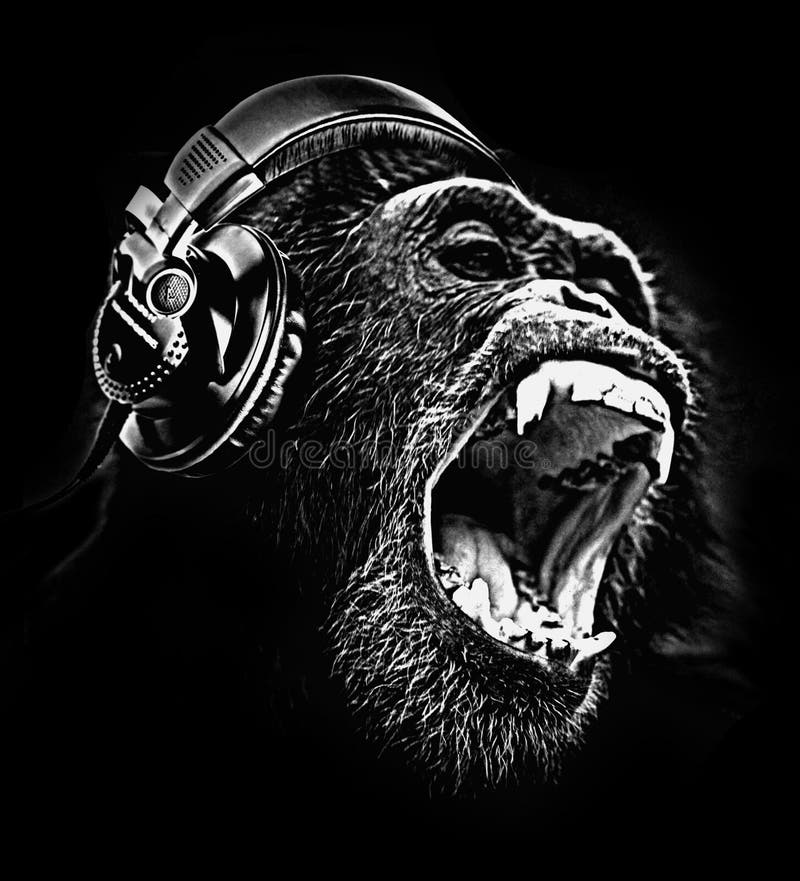 Diseño de la camiseta de la música de los auriculares del chimpancé del CHIMPANCÉ de DJ
