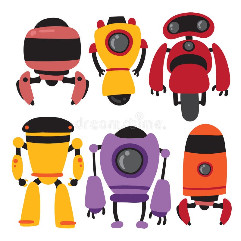 Diseño de la colección del vector de los robots stock de ilustración Diseño de la colección del vector de los robots stock de ilustración