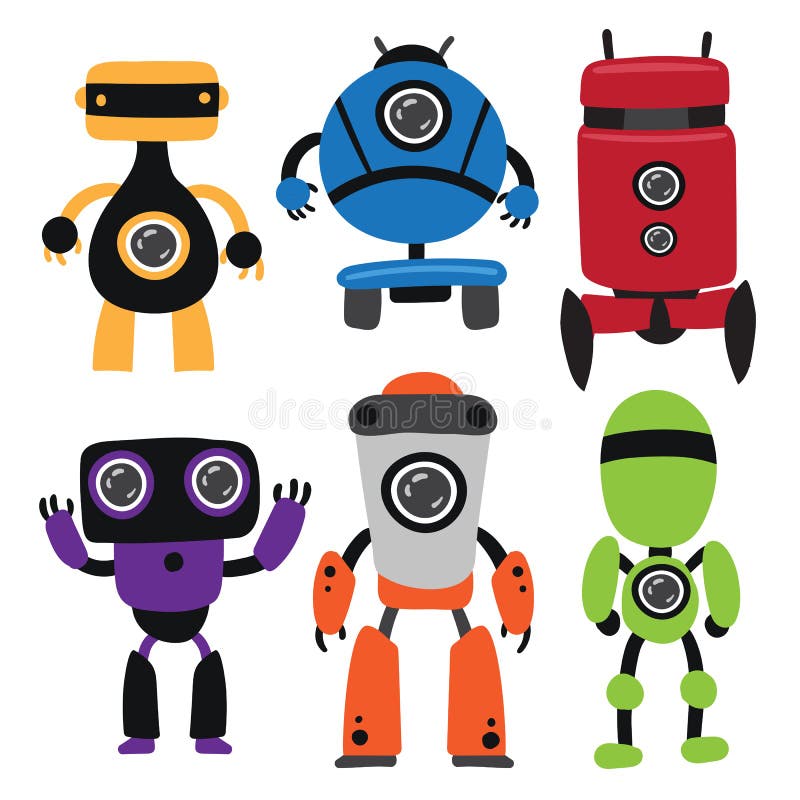 Diseño de la colección del vector de los robots stock de ilustración Diseño de la colección del vector de los robots stock de ilustración