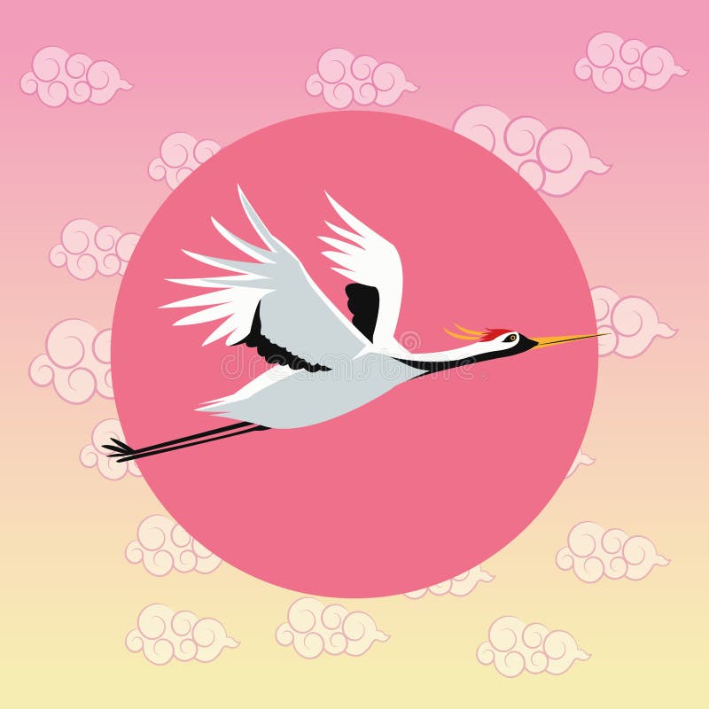 Diseño de la cultura de Japón del pájaro de la grúa ilustración del vector Diseño de la cultura de Japón del pájaro de la grúa ilustración del vector