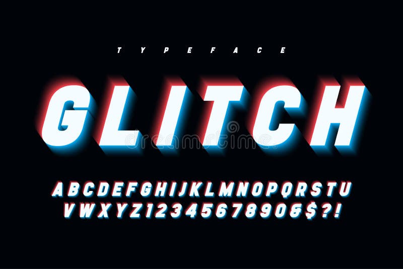 Diseño de la fuente de la exhibición de Glitched que brilla intensamente, alfabeto, tipografía stock de ilustración Diseño de la fuente de la exhibición de Glitched que brilla intensamente, alfabeto, tipografía stock de ilustración