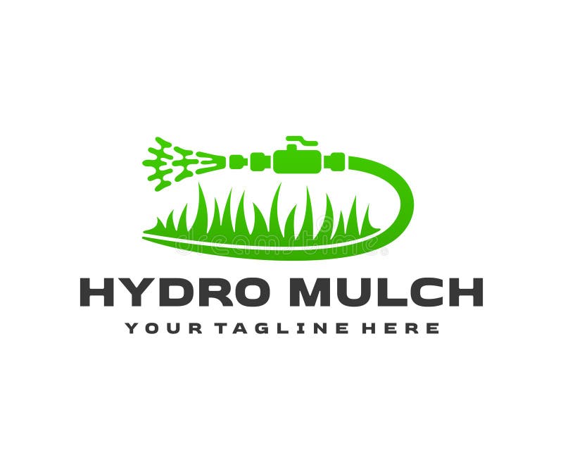Diseño de la manguera de trabajo hidroempotrado y el logotipo de la hierba. diseño paisajístico de césped paisajismo y revegetació