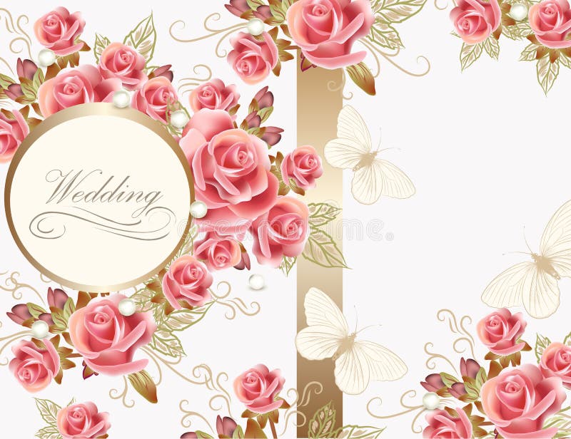 Diseño de la tarjeta de felicitación de la boda con las rosas