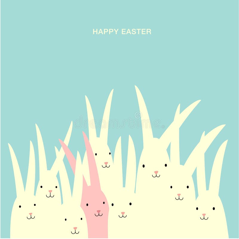 Diseño de la tarjeta de felicitación de Pascua con el grupo grande de conejitos Diseño de la tarjeta de felicitación de Pascua con el grupo grande de conejitos