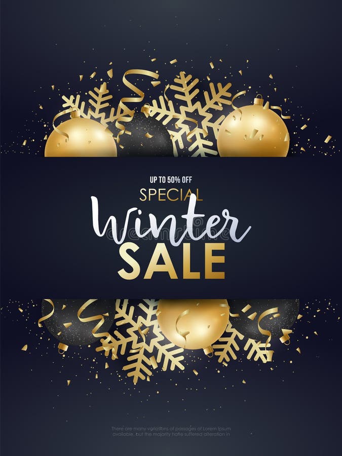Diseño de la venta del invierno con oro y decoraciones negras de la Navidad ilustración del vector Diseño de la venta del invierno con oro y decoraciones negras de la Navidad ilustración del vector