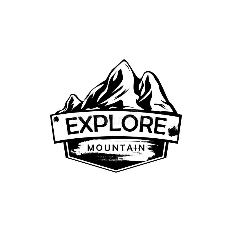 Diseño de logotipo de montaña de exploración vintage aislado en fondo blanco stock de ilustración