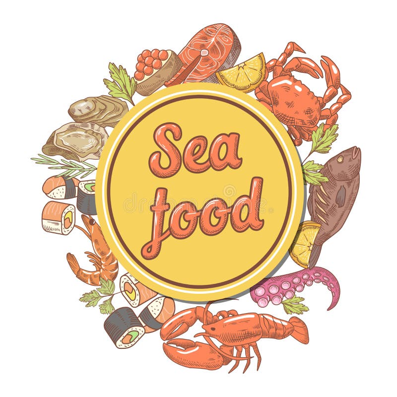 Diseño de los mariscos con la plantilla del menú del restaurante del cangrejo y de la langosta de los pescados Ilustración drenad libre illustration Diseño de los mariscos con la plantilla del menú del restaurante del cangrejo y de la langosta de los pescados Ilustración drenad libre illustration
