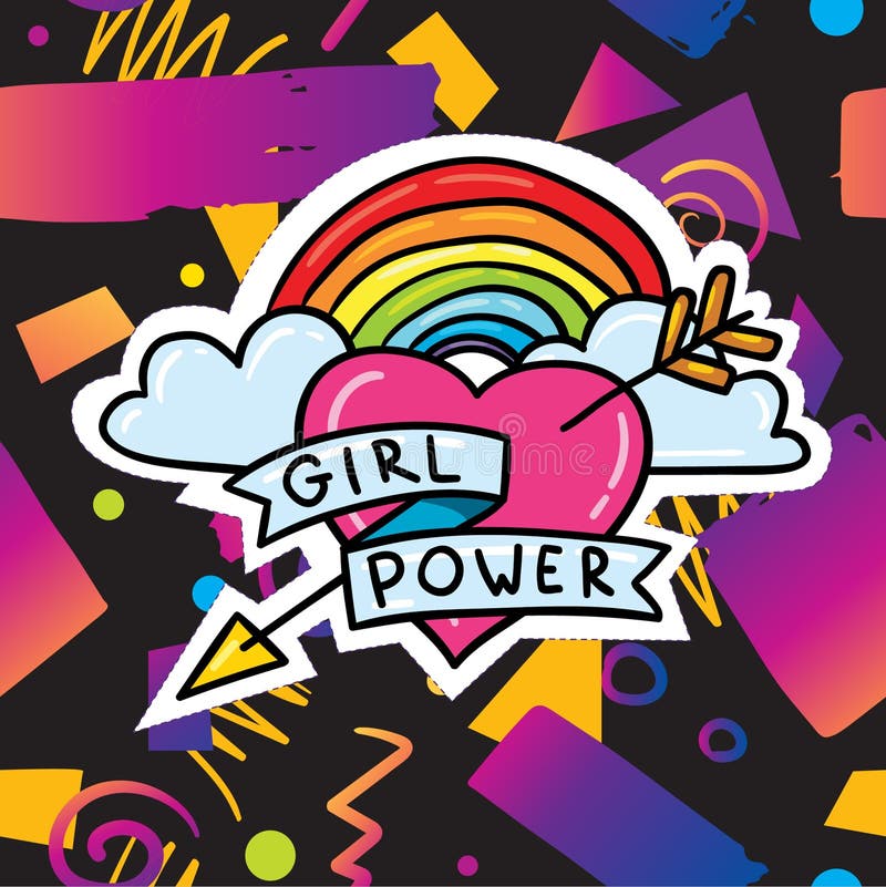 Diseño de tarjeta de moda con la etiqueta engomada del poder de la muchacha libre illustration Diseño de tarjeta de moda con la etiqueta engomada del poder de la muchacha libre illustration