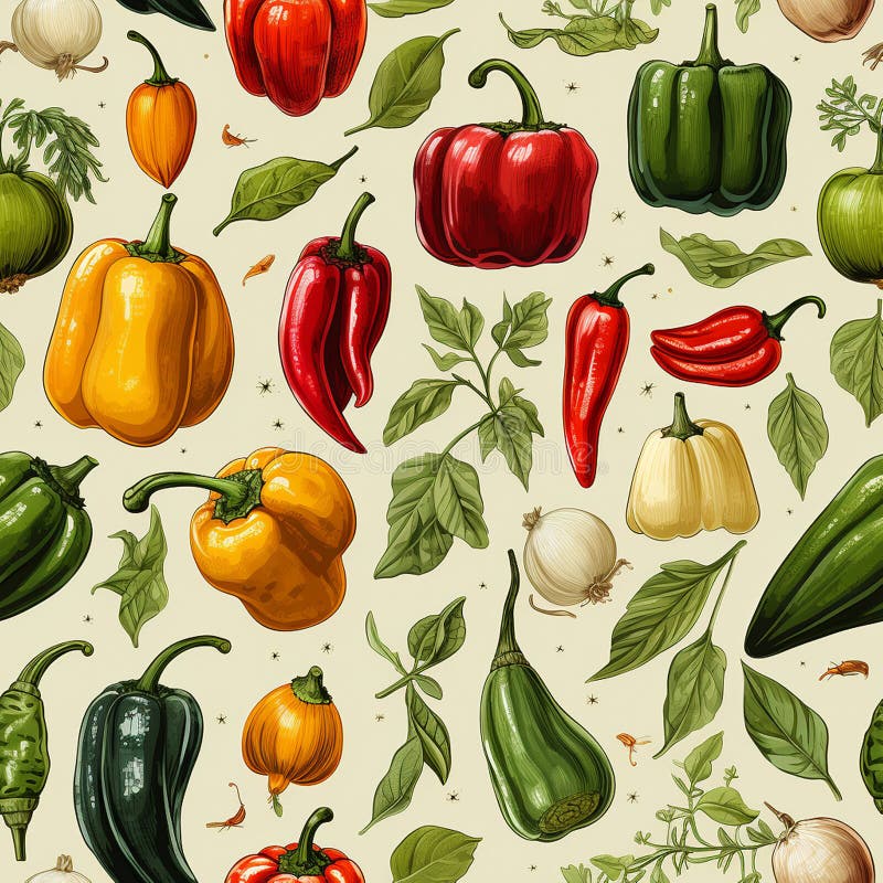 Diseño de tejidos o embalajes audaces con pimientos acuáticos y paprika ilustración del vector