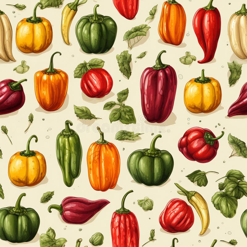 Diseño de tejidos o embalajes audaces con pimientos acuáticos y paprika libre illustration