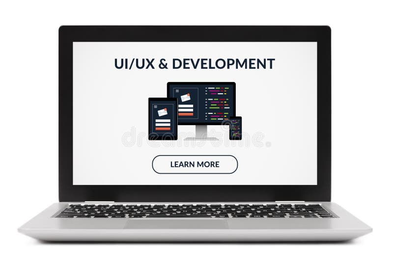 Diseño de UI/UX y concepto del desarrollo en la pantalla del ordenador portátil aislada fotos de archivo
