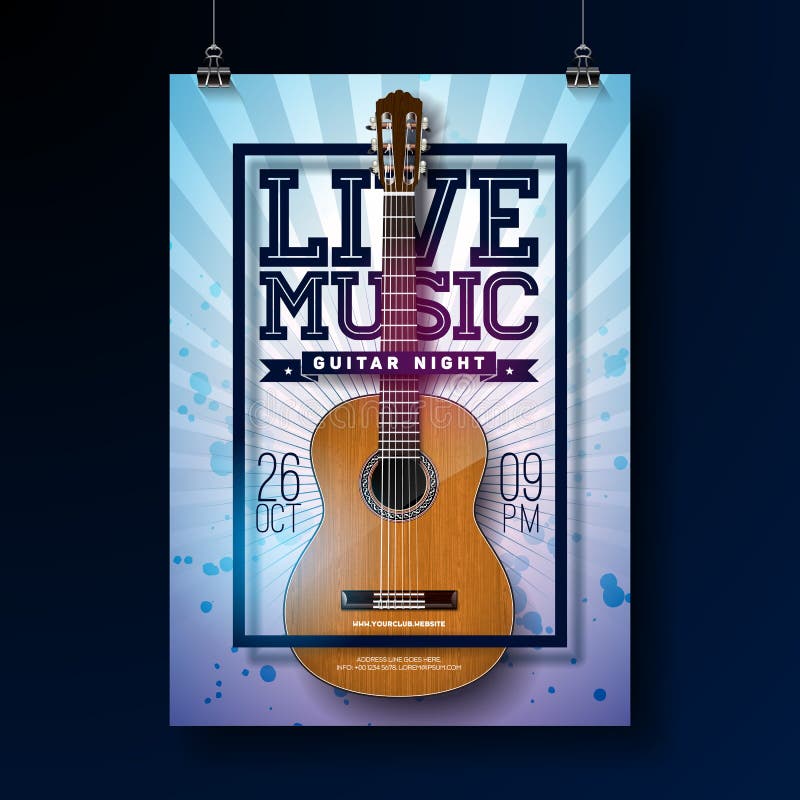 Diseño del aviador de la música en directo con la guitarra acústica en fondo del grunge Ilustración del vector ilustración del vector Diseño del aviador de la música en directo con la guitarra acústica en fondo del grunge Ilustración del vector ilustración del vector