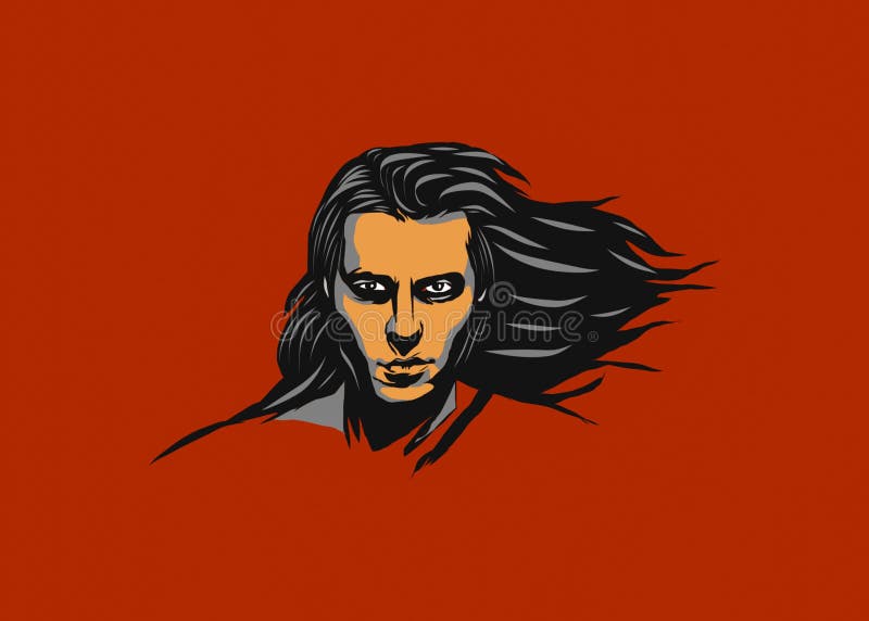 Diseño del ejemplo de un man' joven; cara de s con el pelo largo y el fondo rojo libre illustration Diseño del ejemplo de un man' joven; cara de s con el pelo largo y el fondo rojo libre illustration