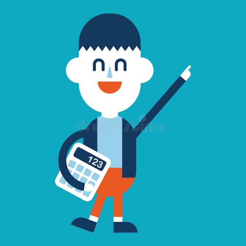 Diseño del ejemplo del carácter Hombre de negocios usando el carro de la calculadora stock de ilustración