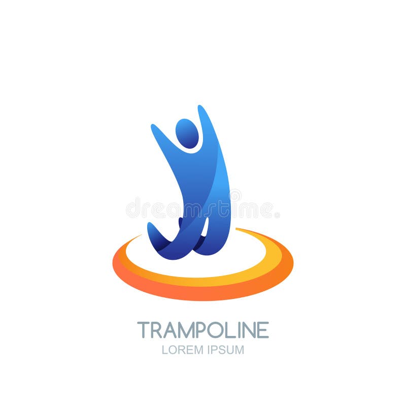 Diseño del emblema del logotipo del deporte del trampolín del vector Hombre o niño de salto en el trampolín Embroma actividad, el stock de ilustración Diseño del emblema del logotipo del deporte del trampolín del vector Hombre o niño de salto en el trampolín Embroma actividad, el stock de ilustración