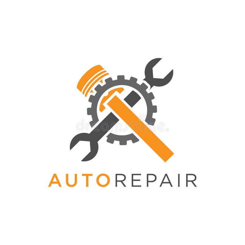 Diseño del logotipo de la reparación auto con el pistón y la llave dentro de un engranaje stock de ilustración Diseño del logotipo de la reparación auto con el pistón y la llave dentro de un engranaje stock de ilustración