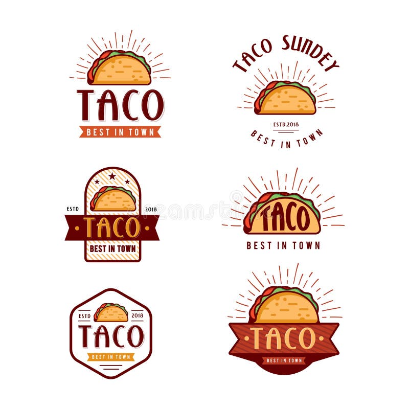 Diseño del logotipo de los alimentos de preparación rápida, estilo retro de la historieta Ejemplo moderno de los iconos del taco libre illustration Diseño del logotipo de los alimentos de preparación rápida, estilo retro de la historieta Ejemplo moderno de los iconos del taco libre illustration