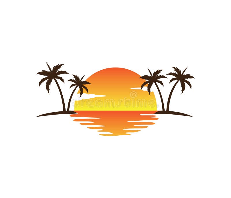 Diseño del logotipo del vector de la palmera del coco de la playa del verano del día de fiesta del turismo del hotel