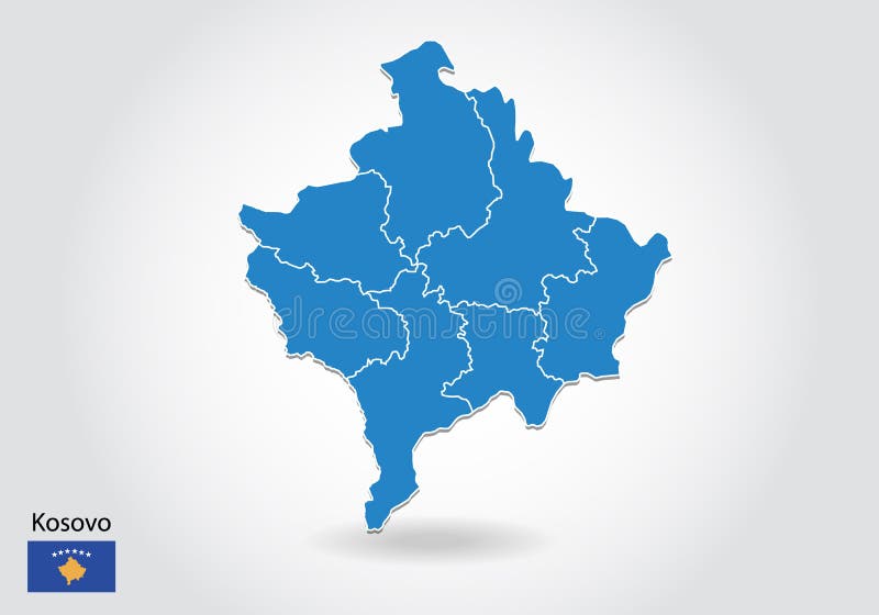 Diseño del mapa de Kosovo con el estilo 3D Mapa azul de Kosovo y bandera nacional Mapa simple del vector con el contorno, forma, ilustración del vector Diseño del mapa de Kosovo con el estilo 3D Mapa azul de Kosovo y bandera nacional Mapa simple del vector con el contorno, forma, ilustración del vector