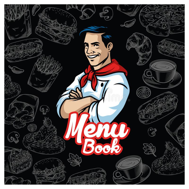 Diseño del menú de la comida del vintage con el carácter del cocinero libre illustration Diseño del menú de la comida del vintage con el carácter del cocinero libre illustration