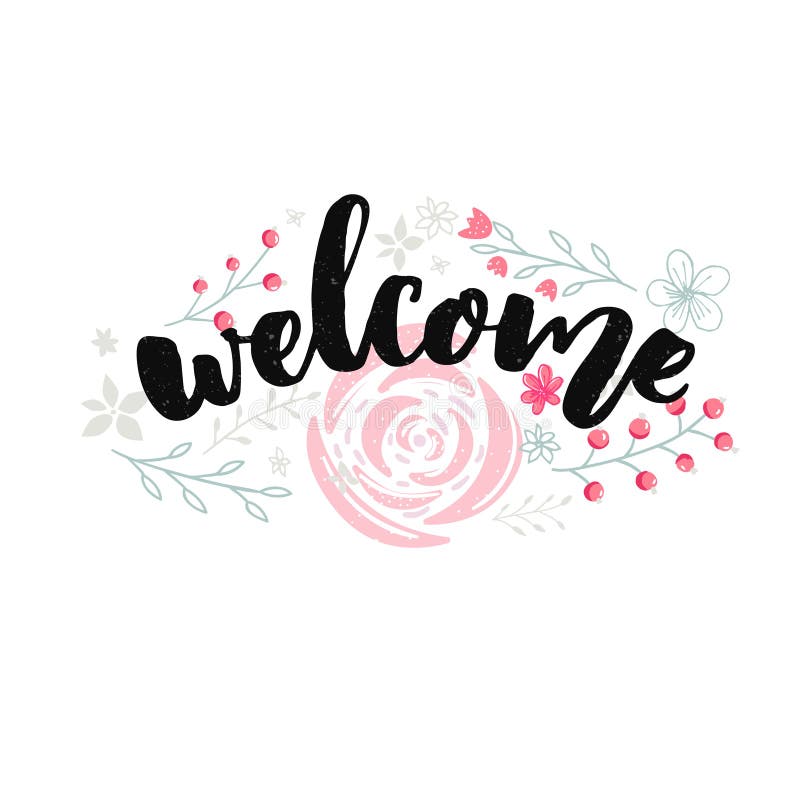 Diseño del signo positivo con las letras del cepillo y las flores rosadas dibujadas mano ilustración del vector Diseño del signo positivo con las letras del cepillo y las flores rosadas dibujadas mano ilustración del vector