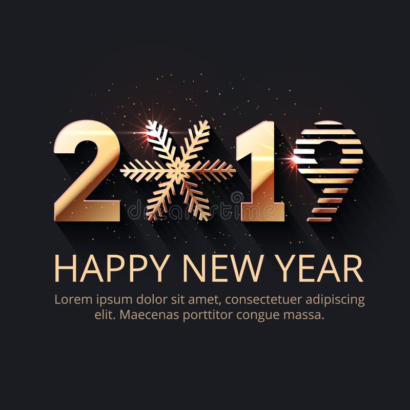 Diseño 2019 del texto del oro de la Feliz Año Nuevo stock de ilustración Diseño 2019 del texto del oro de la Feliz Año Nuevo stock de ilustración