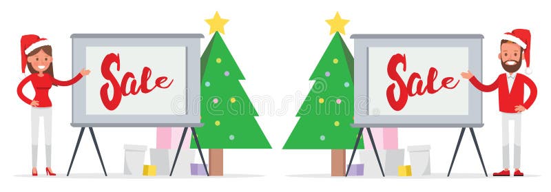 Diseño del vector de los caracteres de los hombres que hace compras y de las mujeres Compras de la Navidad, idea para su diseño n libre illustration