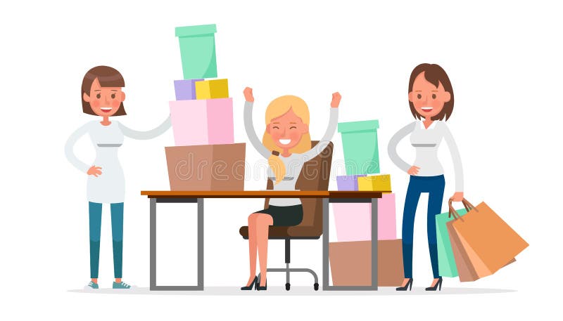 Diseño del vector de los caracteres de las mujeres que hace compras no8 ilustración del vector