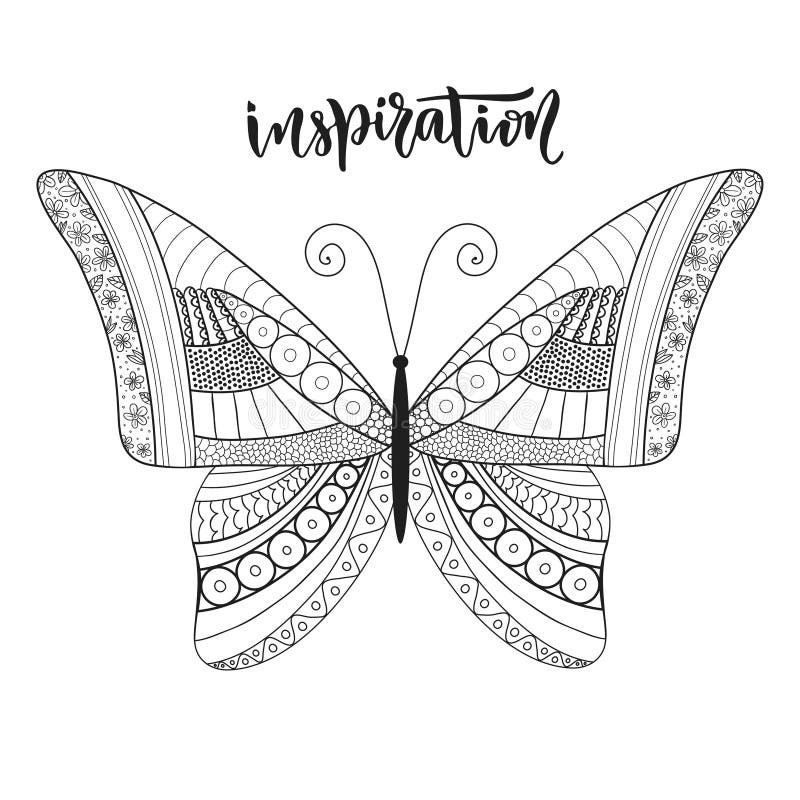 Diseño Del Zentangle De La Mariposa Con Las Letras Ilustración del