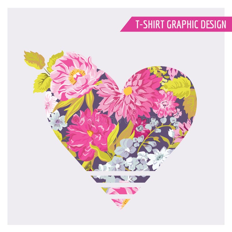 Diseño gráfico del corazón floral de la camiseta libre illustration Diseño gráfico del corazón floral de la camiseta libre illustration