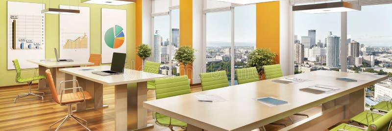 Diseño interior de la oficina moderna en un rascacielos