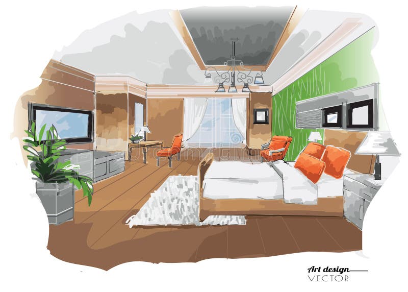 Diseño interior del bosquejo del vector, sitio de la cama en fondo del Libro Blanco libre illustration Diseño interior del bosquejo del vector, sitio de la cama en fondo del Libro Blanco libre illustration