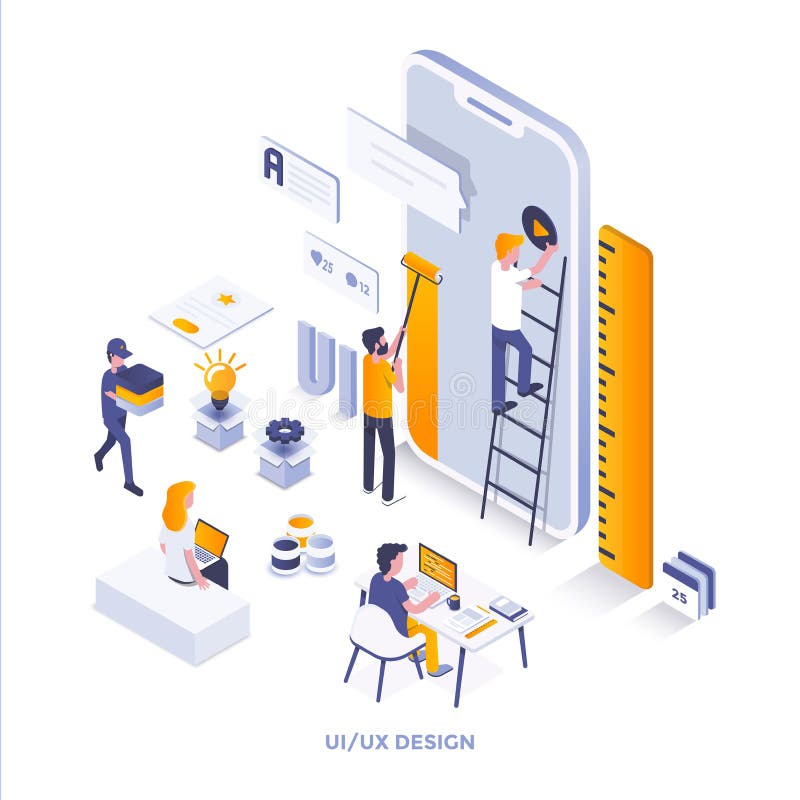 Diseño isométrico moderno del ejemplo del color plano - Ui y Ux Desi stock de ilustración Diseño isométrico moderno del ejemplo del color plano - Ui y Ux Desi stock de ilustración
