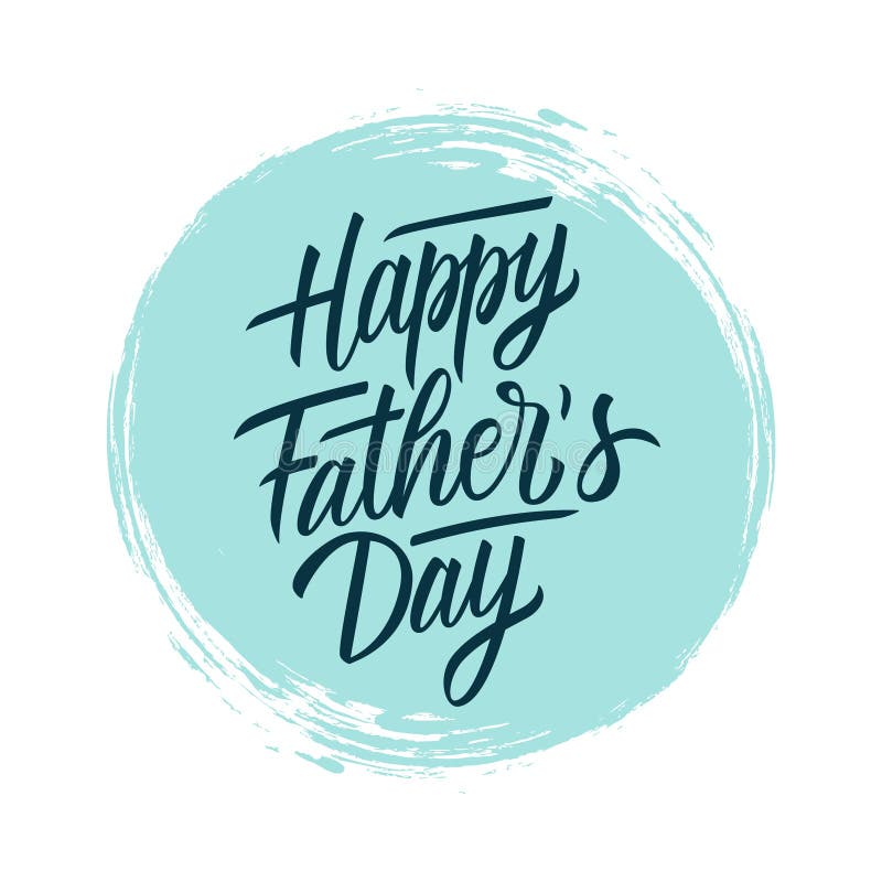 Diseño manuscrito del texto de las letras del padre del día feliz del ` s en fondo azul del movimiento del cepillo del círculo Ta ilustración del vector
