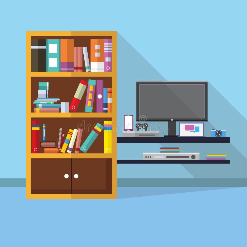 Diseño plano de la escena interior del vector, conocimiento y entretener concepto libre illustration Diseño plano de la escena interior del vector, conocimiento y entretener concepto libre illustration