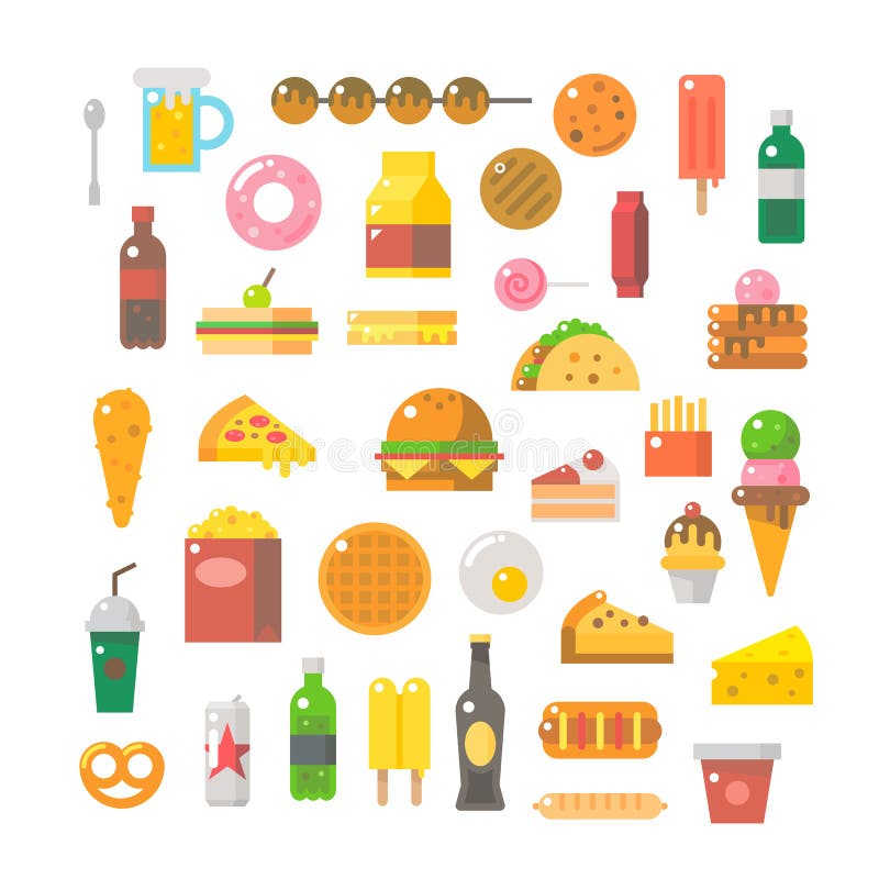 Diseño plano de sistema de la comida basura stock de ilustración