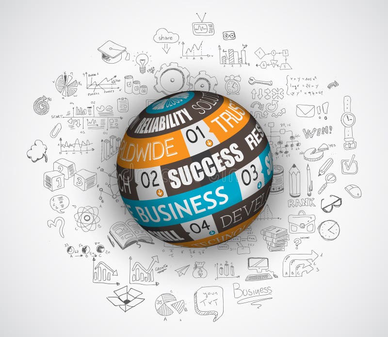 Diseño plano y conceptos dibujados mano para el éxito empresarial stock de ilustración Diseño plano y conceptos dibujados mano para el éxito empresarial stock de ilustración