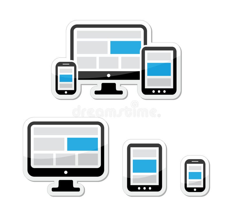 Diseño responsivo para el Web - pantalla de ordenador, smartphone, conjunto de escrituras de la etiqueta de la tablilla libre illustration Diseño responsivo para el Web - pantalla de ordenador, smartphone, conjunto de escrituras de la etiqueta de la tablilla libre illustration