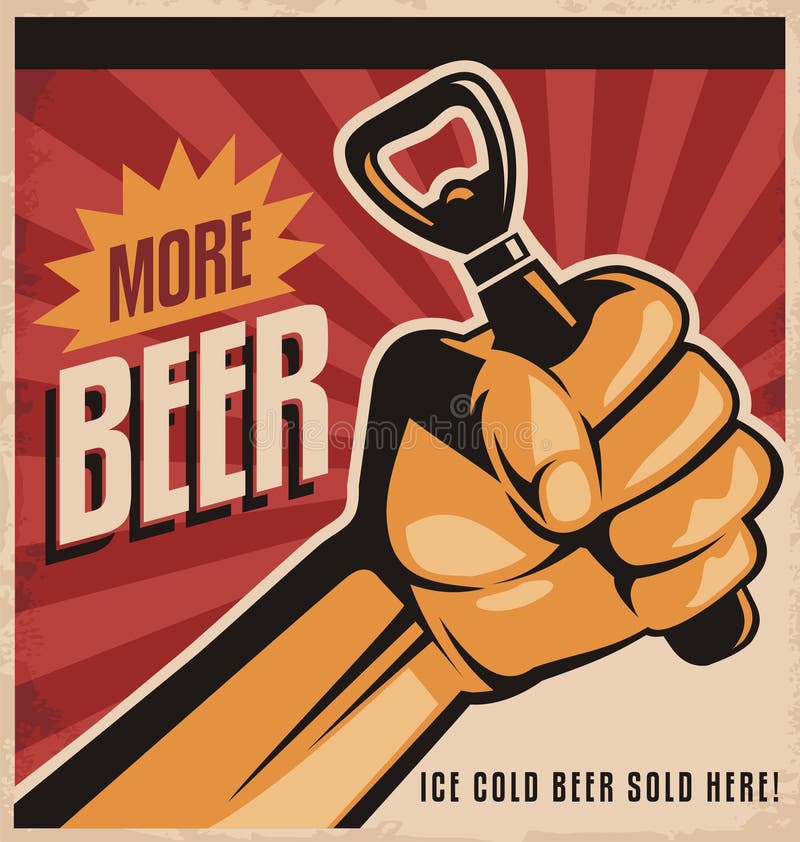 Diseño retro del cartel de la cerveza con el puño de la revolución