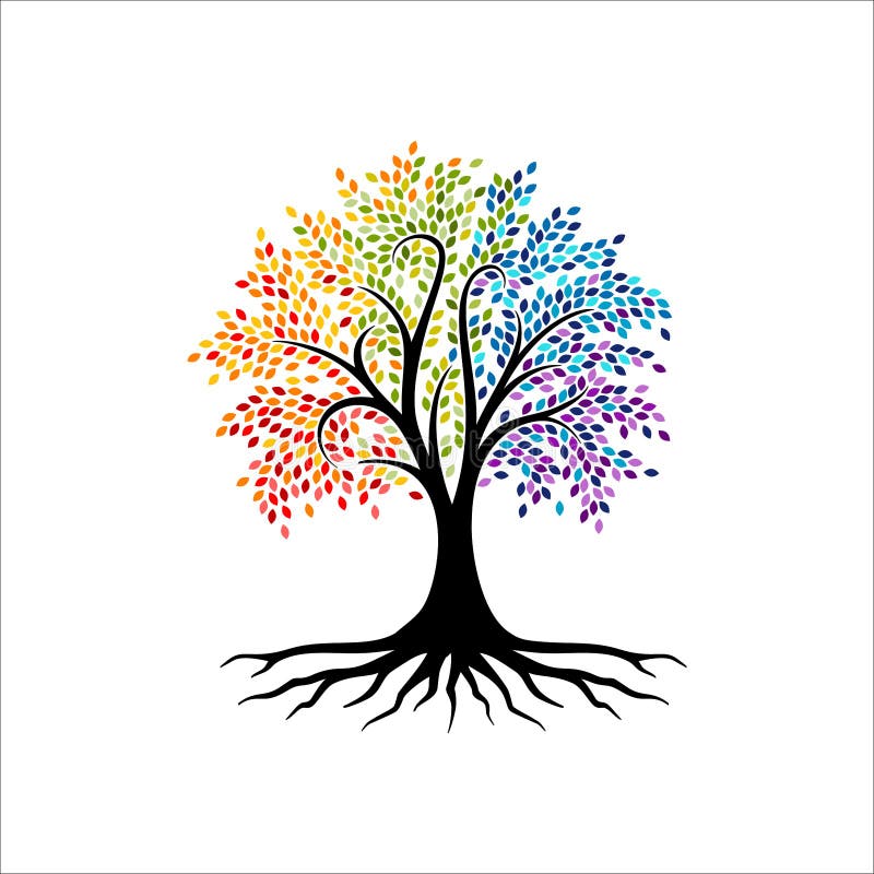Diseño vibrante abstracto del logotipo del árbol, vector de la raíz - árbol de la inspiración del diseño del logotipo de la vida Diseño vibrante abstracto del logotipo del árbol, vector de la raíz - árbol de la inspiración del diseño del logotipo de la vida
