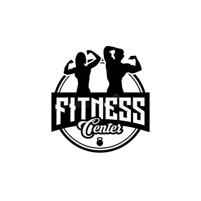 Diseños del club de fitness con el ejercicio del hombre atlético y de la mujer aislados en blanco, ejemplo del vector libre illustration Diseños del club de fitness con el ejercicio del hombre atlético y de la mujer aislados en blanco, ejemplo del vector libre illustration