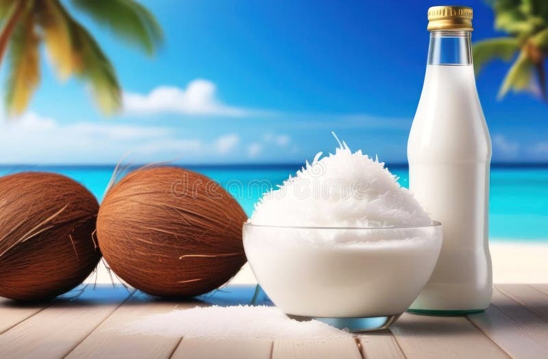 Disfrute de la felicidad tropical con esta impresionante imagen que muestra cocos frescos rallados stock de ilustración