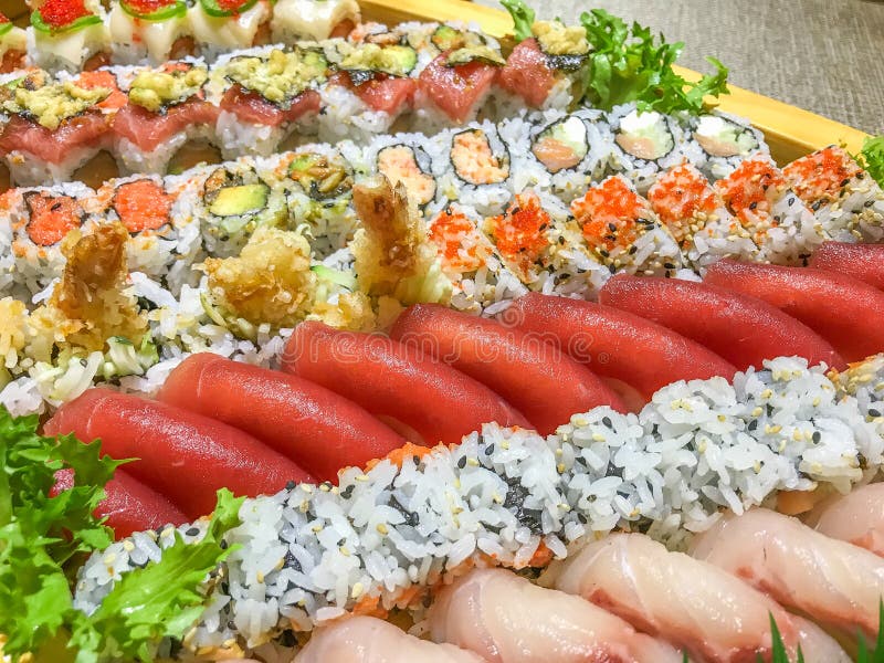 Dish of assorted sushi stock image. Image of colorful 137260711