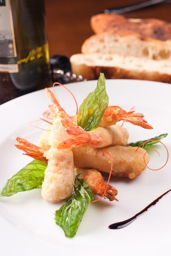 Dish with battered shrimps