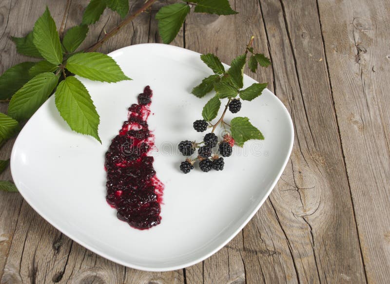 Dish with blackberry jam